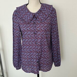 J. Crew Liberty Fabric Ruffle Collar Button Down Blouse
